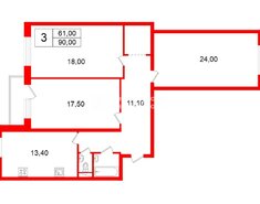 3-комн. кв. 90 м² 2/10 этаж