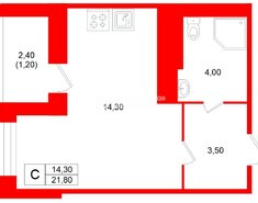Студия 21.8 м² 11/18 этаж
