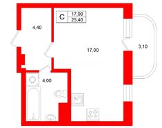 Студия 25.4 м² 2/12 этаж