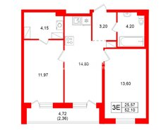 2-комн. кв. 52.1 м² 3/27 этаж