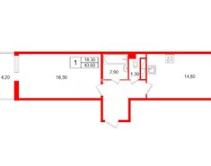 1-комн. кв. 43.6 м² 6/12 этаж