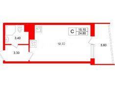 Студия 24.8 м² 11/25 этаж