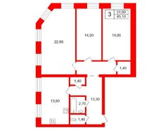 3-комн. кв. 85.1 м² 3/3 этаж
