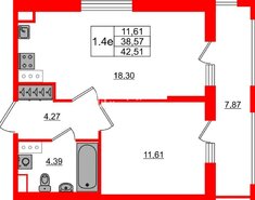 1-комн. кв. 38.57 м² 12/14 этаж