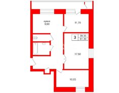 3-комн. кв. 61.3 м² 10/15 этаж
