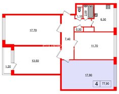 Комната 17.9 м² в 4-комн. кв. 1/9 этаж