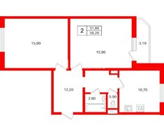 2-комн. кв. 58.2 м² 7/17 этаж