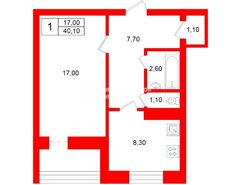 1-комн. кв. 40.1 м² 7/10 этаж
