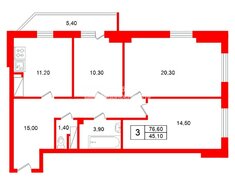 3-комн. кв. 76.6 м² 10/24 этаж