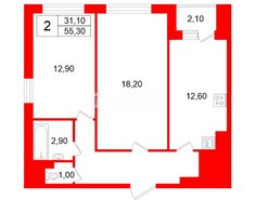 2-комн. кв. 55.3 м² 11/23 этаж