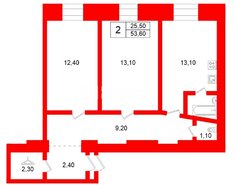 2-комн. кв. 53.6 м² 3/5 этаж