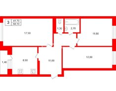 3-комн. кв. 68.1 м² 1/5 этаж