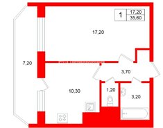 1-комн. кв. 35.6 м² 12/17 этаж