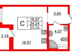Студия 24.3 м² 11/12 этаж
