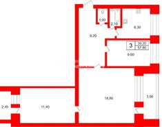3-комн. кв. 57.8 м² 3/9 этаж