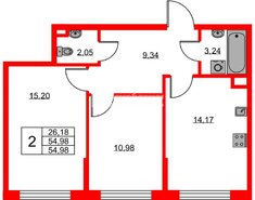 2-комн. кв. 54.98 м² 1/4 этаж