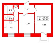 2-комн. кв. 47.6 м² 4/5 этаж