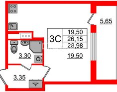 Студия 26.15 м² 9/12 этаж