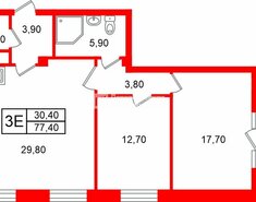2-комн. кв. 77.4 м² 4/9 этаж
