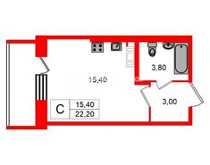 Студия 22.2 м² 7/18 этаж