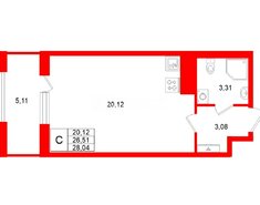 Студия 26.4 м² 12/12 этаж
