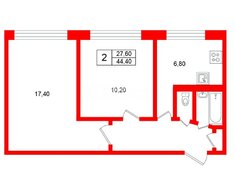 2-комн. кв. 44.4 м² 4/10 этаж