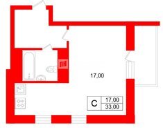 Студия 33 м² 24/25 этаж
