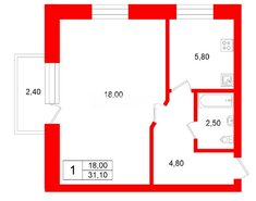 1-комн. кв. 31.1 м² 5/5 этаж
