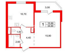 1-комн. кв. 34.6 м² 17/17 этаж