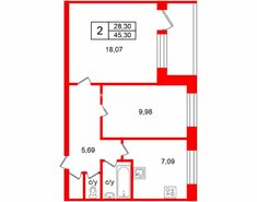 2-комн. кв. 45.3 м² 2/9 этаж