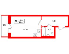 Студия 28.2 м² 20/24 этаж