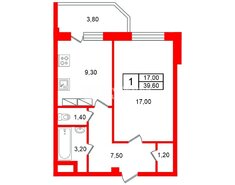 1-комн. кв. 39.6 м² 10/16 этаж