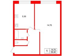 1-комн. кв. 29.4 м² 5/5 этаж
