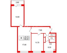 3-комн. кв. 60.4 м² 2/9 этаж