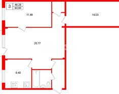 3-комн. кв. 60 м² 3/5 этаж