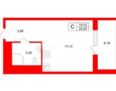 Студия 20.2 м² 12/13 этаж