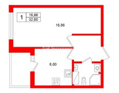 1-комн. кв. 32.6 м² 2/12 этаж
