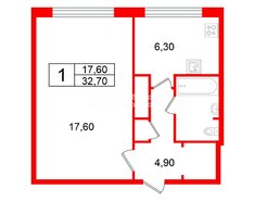 1-комн. кв. 32.7 м² 2/9 этаж