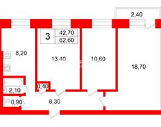 3-комн. кв. 62.6 м² 3/9 этаж