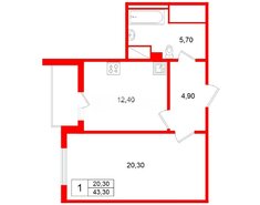 1-комн. кв. 43.3 м² 5/25 этаж