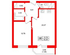 1-комн. кв. 42.2 м² 17/18 этаж