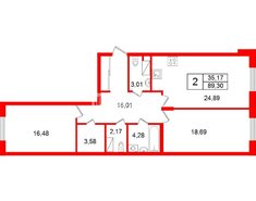 2-комн. кв. 89.3 м² 4/20 этаж
