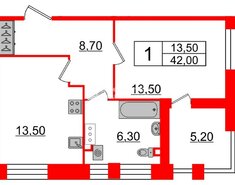 1-комн. кв. 45 м² 6/10 этаж