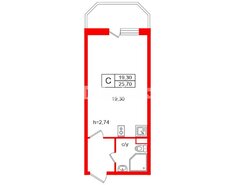 Студия 25.7 м² 19/23 этаж