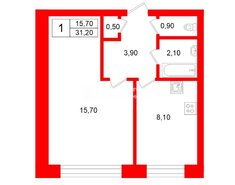 1-комн. кв. 31.2 м² 3/9 этаж