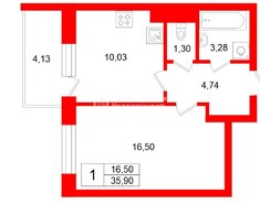 1-комн. кв. 35.9 м² 7/12 этаж