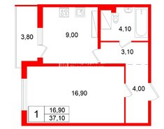 1-комн. кв. 37.1 м² 23/23 этаж