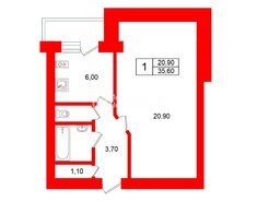 1-комн. кв. 35.6 м² 9/9 этаж