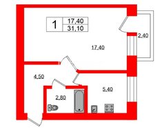 1-комн. кв. 31 м² 5/5 этаж