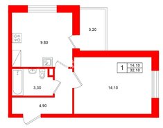 1-комн. кв. 32.1 м² 8/8 этаж
